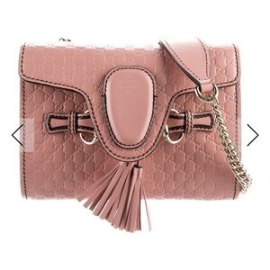 New Gucci Pink Blush Mini Emily Crossbody Purse With Gold Chain Strap dustbag Bo
